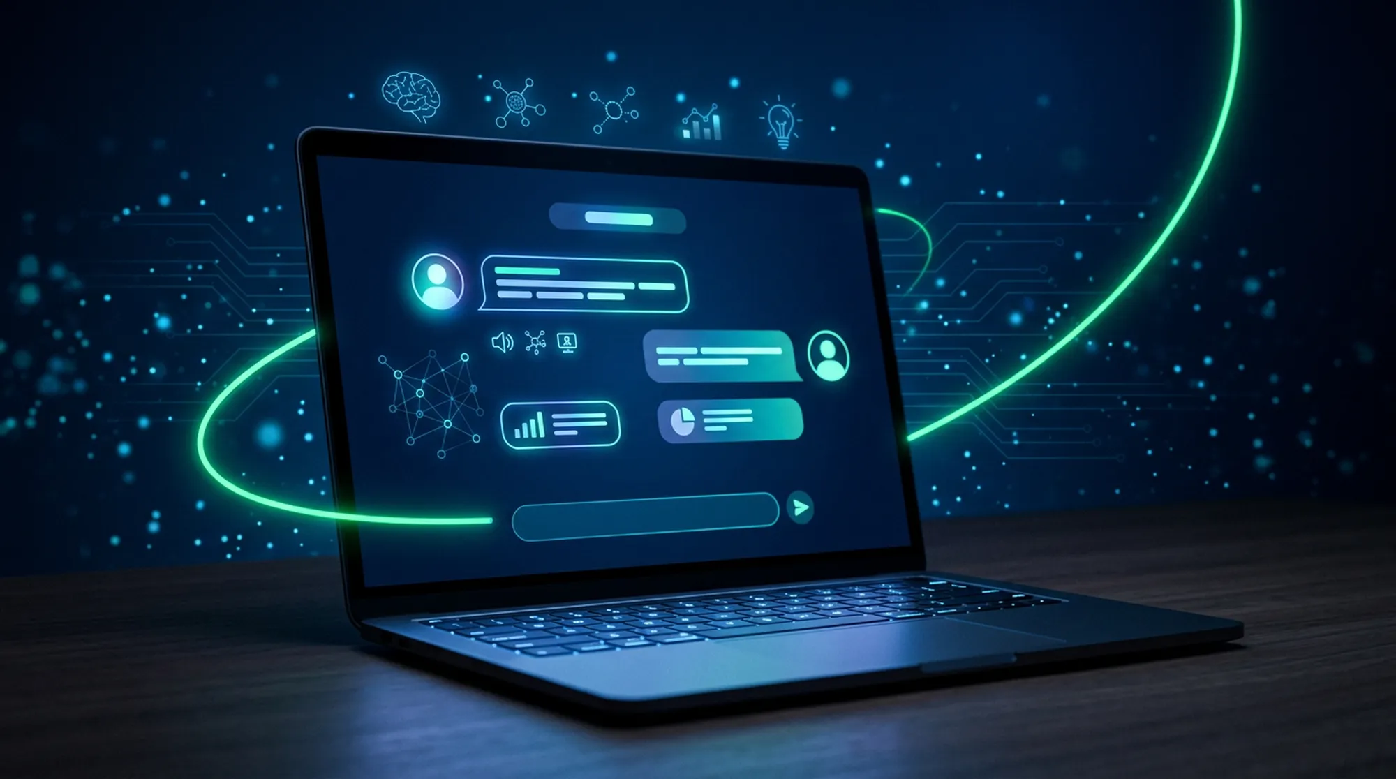 Symboliczna scena pracy z interfejsem edukacyjnym i SI